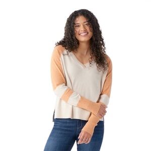 Smartwool Women's Edgewood V-Neck Sweater Cream Peach S
